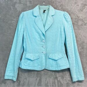 Y2K Vintage Sky Blue Fitted Cotton Eyelet embroidered Blazer Jacket Size S